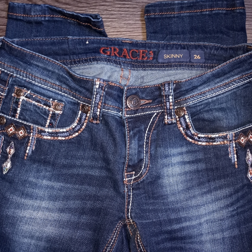 GRACE in LA jeans, skinny, Embroidered, Women's size 26